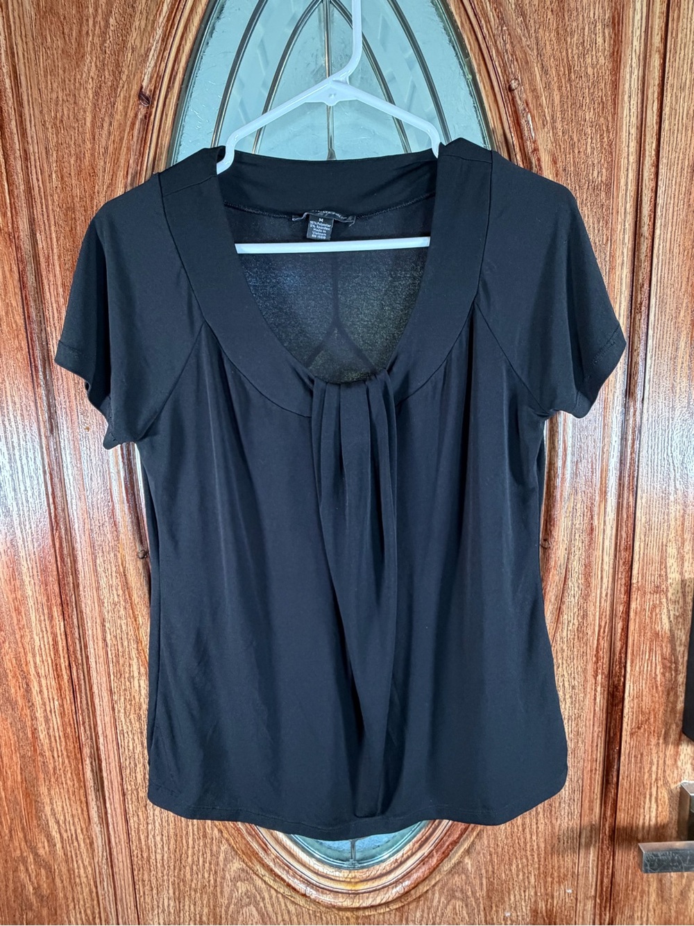 Black Women's Short Sleeve Pleated Scoop Neck Top